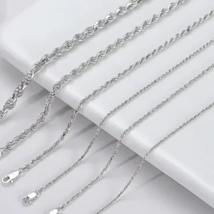 RENSINO Fine Jewelry 925 Sterling Silver Rope Chain Necklace Woman Man Choker Clavicle Diamond Cut Twist Rope Chain 16 22inch