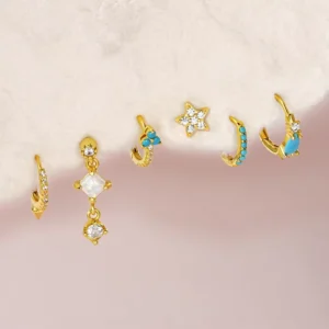 RENSINO Fine Jewelry 925 Sterling Silver Turquoise Stone Earrings Tiny Flower CZ Stud Earring for Women Jewelry