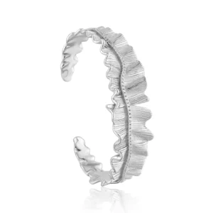 RENSINO Fine Jewelry 925 Sterling Silver Woman Bracelet Silver 925 Irregular Crumpled With Zircon Wide Face Bracelet Jewelry