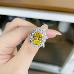 RENSINO Fine Jewelry 925 Sterling Silver Yellow Blue Ruby Red Oval Cut Zircon Stone Synthetic Gemstone CZ Rings for Women Party