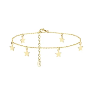 RENSINO Fine Jewelry Anklets 925 Sterling Silver Ankle Bracelet 1mm Cable Chain 6mm Stars Anklet for Women