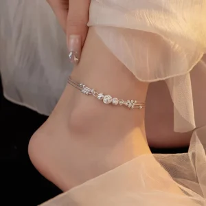 RENSINO Fine Jewelry Anklets Layered Anklets 925 Sterling Silver Ankle Bracelet Charm Beach Foot Silver Jewelry for Women