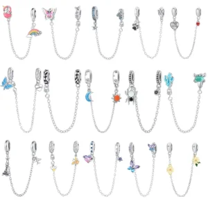 RENSINO Fine Jewelry Charms Charm Plata 925 S925 Silver Metal Heart Butterfly Tree Bee Safety Chain DIY Bracelet Necklace Accessories