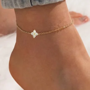 RENSINO Fine Jewelry Custom 925 Sterling Silver Zircon Clover Anklets 18K Gold Plated Anklet Jewelry for Women