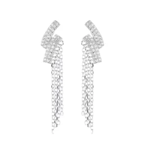 RENSINO Fine Jewelry Elegant Fringe Chain Earrings in Sterling Silver 925 Drop Earrings for Women