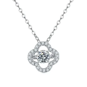 RENSINO Fine Jewelry Flower Pendant Necklace 925 Sterling Silver Round Cut Moissanite Diamond Necklace for Women