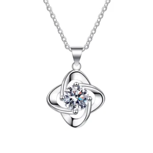 RENSINO Fine Jewelry Four Leaf Clover Pendant 1 Carat VVs1 Moissanite S925 Sterling Silver Necklace Pendants