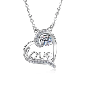 RENSINO Fine Jewelry Love Heart Shape S925 Sterling Silver 0.5ct VVs1 Moissanite Necklace Pendant Engagement Wedding Gift for Women