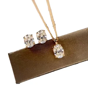 RENSINO Fine Jewelry Luxury 925 Silver & 18k Gold Plated Necklace & Earrings Set 0.5ct High Carbon Oval Cut Lab Grown Diamond Pendant