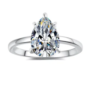 RENSINO Fine Jewelry Luxury High end Syntactic Diamond 1Ct Pear Cut VVs1 Moissanite S925 Sterling Silver Ring Engagement Gift for Woman