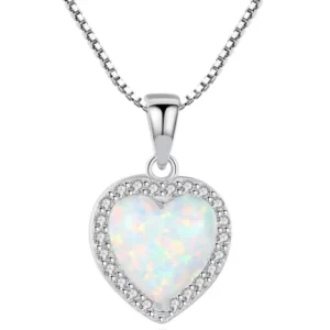 RENSINO Fine Jewelry Minimalist 925 Sterling Silver Heart Opal Pendant Necklace