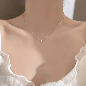 RENSINO Fine Jewelry Minimalist S925 Sterling Silver Diamond CZ Collarbone Chain Necklace for Women Daily Wear