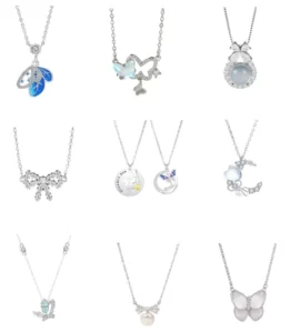 RENSINO Fine Jewelry Necklace Fashion 925 Sterling Silver Necklace Luxury Bow Pedant Butterfly Charms Necklace for Girls Gift