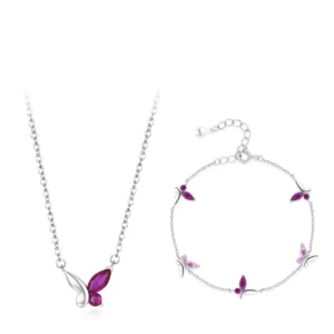 RENSINO Fine Jewelry Necklace and Bracelet Sets 925 Sterling Silver Butterfly Zircon European American Style for Women