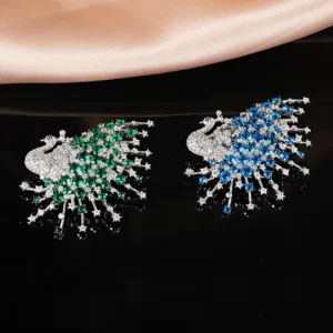 RENSINO Fine Jewelry Peacock Flaunting Its Tail Brooches Jewelry Women Animal Peacock Brooches