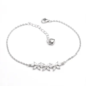 RENSINO Fine Jewelry Petal Zircon Bracelet 925 Sterling Silver Women Flower Charm Bracelet
