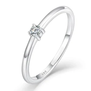 RENSINO Fine Jewelry Rhodium Plated 925 Sterling Silver Mini Solitaire Moissanite Rings
