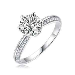RENSINO Fine Jewelry Ring Classic Sparkling 925 Sterling Silver VVS1 Round Moissanite Ring Women Closed Six Claws Moissanite Rings