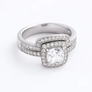 RENSINO Fine Jewelry Ring Rhodium Plated 925 Sterling Silver Cubic Zircon Stackable Rings Set for Women 2 Pc Wedding Accessories