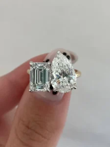 RENSINO Fine Jewelry Rings 14K 18K Gold Ring 925 Sterling Silver Ring Custom Pear Cut Two Lab Grown Diamond Rings Women Birthday Gift