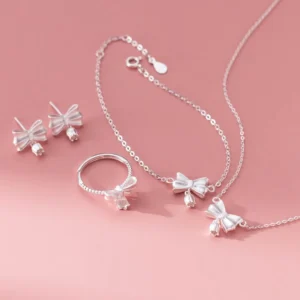 RENSINO Fine Jewelry S925 Sterling Silver Bridal Jewelry Butterfly Necklace Earrings and Bracelet Jewelry Set