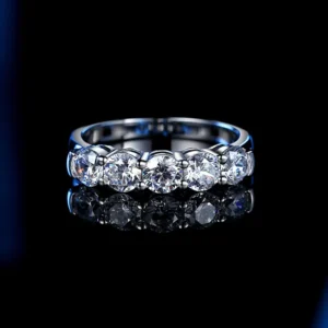 RENSINO Fine Jewelry Sample Engagement Rings Women Moissanite CZ Rhodium Plated Half Eternity Rings for Women