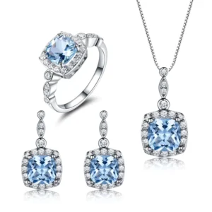 RENSINO Fine Jewelry Set Blue Zircon Gems 925 Silver Fashionable Bridal Wedding Parties Gifts Anniversaries Engagements Trendy Agate