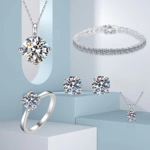 RENSINO Fine Jewelry Set Iced Out 925 Sterling Silver VVS Moissanite Ring Bracelet Necklace Jewelry Set GRA Certificated