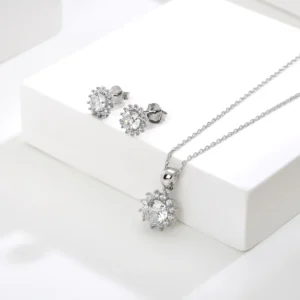 RENSINO Fine Jewelry Set Korean Fashion 925 Silver Wedding Earrings Necklace with Zircon for Parties and Weddings