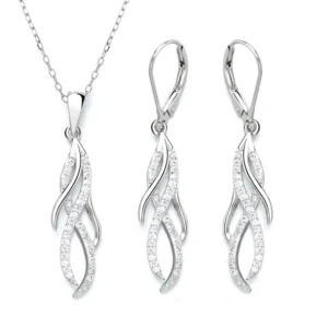 RENSINO Fine Jewelry Set in Sterling Silver 925 Drop Earrings and Necklace Set in Elegant Design for Girls