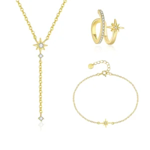RENSINO Fine Jewelry Sets 925 Sterling Silver Zircon Eight Pointed Star Pendant Necklace Bracelets Cuff Earrings for Women