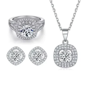 RENSINO Fine Jewelry Sets Pure 925 Sterling Silver Cubic Zircon Weeding Engagement Jewelry Set