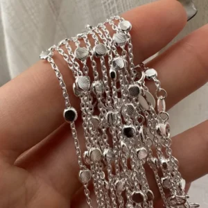 RENSINO Fine Jewelry Silver Necklace 925 Sterling Statement Cable Bead Chain Necklaces for Women Necklace Silver Custom