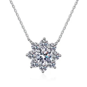 RENSINO Fine Jewelry Snow Design Grade D 1ct Moissanite Necklace 925 Sterling Silver Simple Necklace Women