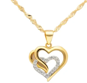 RENSINO Fine Jewelry Two Colors 18K Gold Plated 925 Sterling Silver Double Heart Pendant Necklace for Women