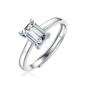 RENSINO Fine Jewelry VVS Moissanite Trendy White Gold Plated Rhodium 925 Sterling Silver Pave Setting Women’s Engagement Ring