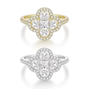 RENSINO Fine Jewelry Wedding Rings Luxury Four Leaf Clover Cubic Zirconia Engagement S925 Sterling Silver Ring for Women Girl