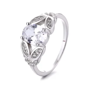 RENSINO Fine Jewelry Wedding Rings in Real Silver 925 Leaf Design Bridal Rings for Women