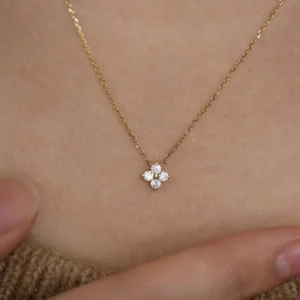 RENSINO Fine Luxury Jewelry 925 Sterling Silver 18k Gold Plated Diamond Four Leaf Clover Necklace For Women