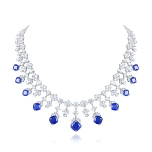 RENSINO Fine Luxury Jewelry 925 Sterling Silver Lab Grown Sapphire Necklace Classic Elegance Style Best Gift for Your Partner