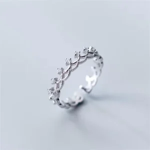 RENSINO Fine Luxury Jewelry 925 Sterling Silver Silver Plating Diamond Inlay Crown Open Ring Elegant Retro Women Ring