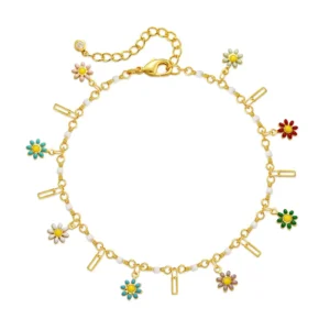 RENSINO Fine Quality Fashion Anklet Bohemian Style Summer Beach Drop Oil Little Daisy Flower Anklet for Women