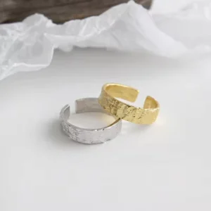 RENSINO Fine Rings 925 Sterling Silver Gold Plated Ring Vintage Statement Irregular Stackable Band Adjustable for Women Men