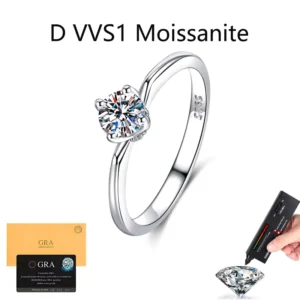 RENSINO Fine Silver 0.5CT Moissanite Rings 925 Sterling Silver Round Cut Brilliant Ring Fashion Moissanite Ring For Female Engagement