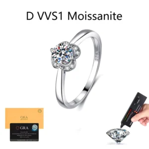 RENSINO Fine Silver 925 0.5CT VVS Round Cut Brilliant Moissanite Rings Fashion Flower Rings Women Engagement Symbol Of Love Manufacturer