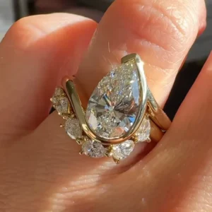 RENSINO Fine Stacking Rings 10K 14K 18K Yellow Gold Ring 925 Silver Pear Cut HPHT CVD IGI Certificate Lab Grown Diamond Party Ring Women