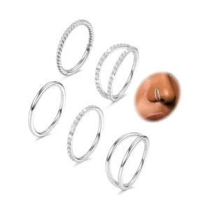 RENSINO Fine Stainless Steel Zircon Nose Nail Double-layer Flower Piercing Jewelry Personality rust Proof Color Preserving Nose Nail