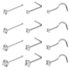 RENSINO Fine Stainless Steel Zircon Nose Nail L-shaped Straight Rod Piercing Jewelry Personality rust Proof Color Preserving Nose Nail