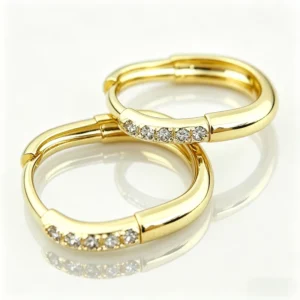 RENSINO Fine Stud 18K Gold Plated 925 Silver Needle Zirconia CZ Huggie Hoop Earrings