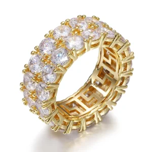 RENSINO Fine Wedding Jewelry 925 Sterling Silver 2 Rows 5mm VVS Moissanite Diamond Clustered Engagement Ring for Men